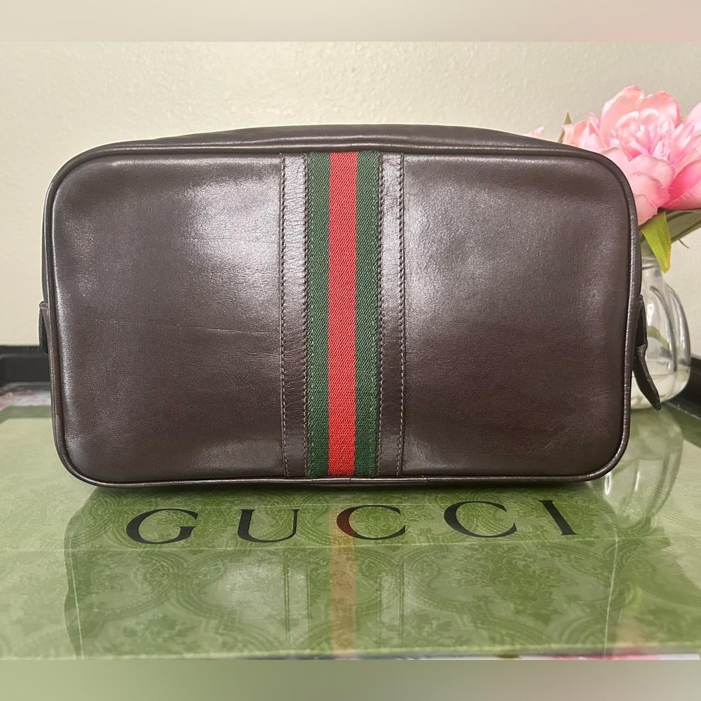 Authentic Gucci Vintage Sherry Line Clutch/ Toiletry / Dopp Kit Rich Chocolate